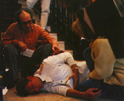 Nathalie Baye, Johnny Hallyday et Jean-Luc Godard sur le tournage du film Dtective ralis par Jean-Luc Godard en 1985