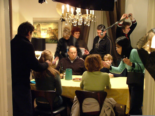 Nathalie Baye, Marie Kremer, Olivier Gourmet et Victor Svaux sur le tournage du film Mon fils  moi ralis par Martial Fougeron en 2007